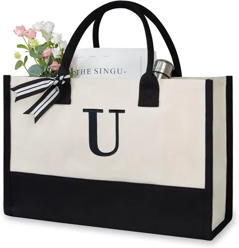 Vista 480 de TOPDesign Personalized Initial Canvas Beach Bag, Monogrammed Gift Tote Bag for Women