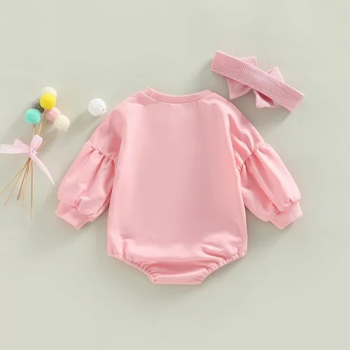 Vista 33 de SOLILOQUY Traje de manga larga con cuello redondo para el primer día de San Valentín para bebé niño y niña, mameluco de corazón de amor