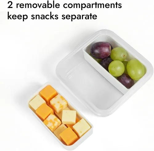 Vista 3 de carrotez Recipientes pequeños de 2 compartimentos, mini recipientes para aperitivos para mini refrigerador, pequeños recipientes divididos