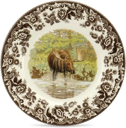 Vista 31 de Spode Woodland Bass Plato de Ensalada - 8" Loza Fina, Hecho en Inglaterra, Diseño de Pez de Caza con Borde de Flores Británicas para Ensaladas