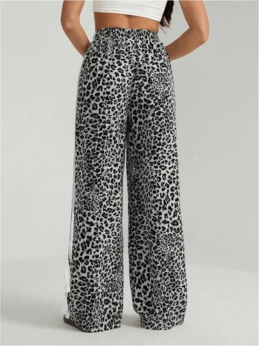 Vista 3 de Floerns Pantalones de pierna ancha con estampado de leopardo a rayas Y2K Gris