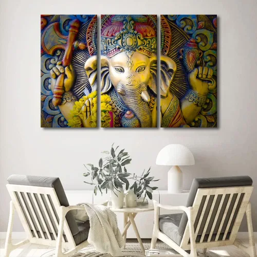 Vista 72 de TUMOVO Arte de pared de Dios hindú para sala de estar, lienzo de Ganesha, arte de pared de escultura de elefante, cuadros modernos, arte