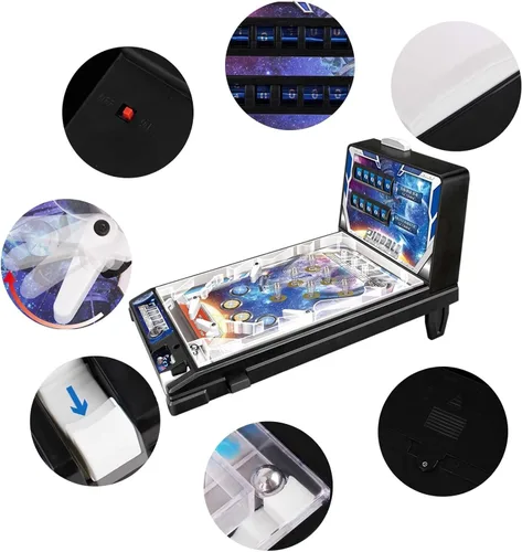 Vista 3 de Pinball Machine Retro Arcade Machine Mini juego de arcade de mesa electrónico Super Marble Game con luces anotadoras música