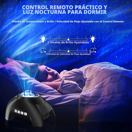 Vista 4 de Proyector Aurora Northern Lights para dormitorio con altavoz Bluetooth de música y ruido blanco, proyector de galaxia, proyectores de luz nocturna