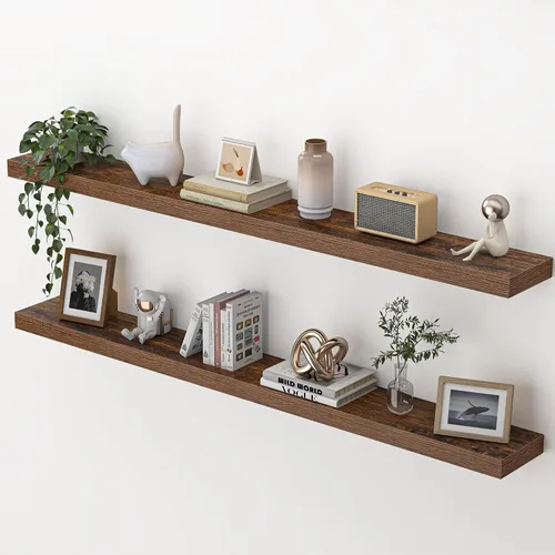 Vista 18 de Heimlove Estantes flotantes para pared, estante de 16 pulgadas para baño pequeño, almacenamiento montado y exhibición, estantes de madera para Negro