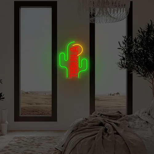 Vista 6 de Letrero de neón de tequila de cactus, letreros de neón para decoración de pared, letreros LED regulables para dormitorio, letreros estéticos