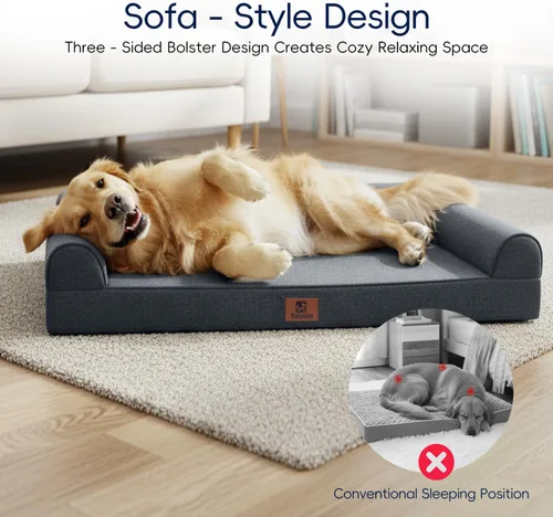 Vista 4 de Sofá ortopédico indestructible a prueba de mordidas para perros extragrandes, 42 x 30 pulgadas, sofá cama XL de espuma impermeable para mascotas