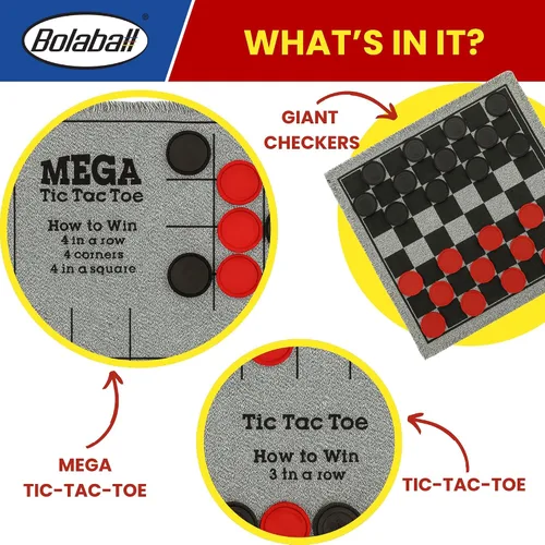 Vista 3 de Bolaball - Juego de mesa gigante 3 en 1, la vieja, damas, ajedrez, reversible, juegos de jardín y patio para adultos, fiesta familiar, para niños
