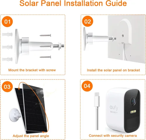 Vista 6 de Panel solar de 7 W para cámara de seguridad, cargador de panel solar compatible con Eufycam 2C/2C Pro/2/2 Pro/E20/E40/E, panel solar USB con puerto