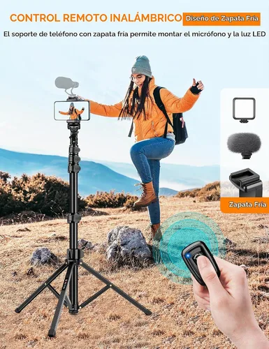 Vista 3 de Soporte de trípode para teléfono, trípode flexible de 84 pulgadas de alto para iPhone con cuello de cisne remoto