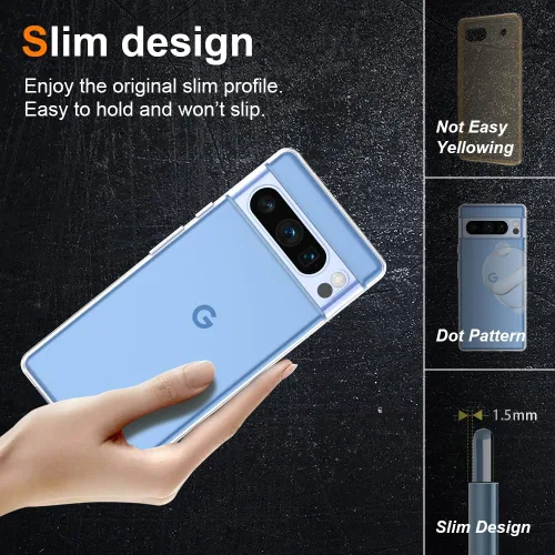 Vista 3 de Funda para Google Pixel 8 Pro, ultra delgada y delgada, flexible y transparente de TPU para Google Pixel 8 Pro, funda protectora de silicona suave