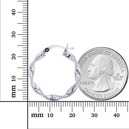 Vista 5 de DECADENCE Aretes de aro de plata de ley con borde de corte de diamante pulido para mujer, aretes de aro redondos de 0.16 x 0.98 pulgadas Cierre
