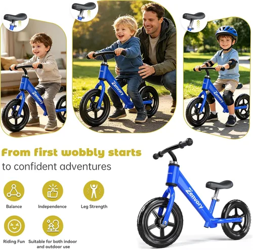 Vista 4 de Toddler Balance Bike Age 2-5, 12 Inches, Tool-Free Adjustable Azul