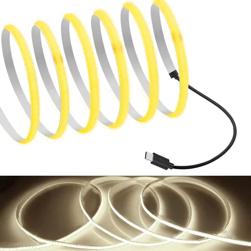 Vista 3 de MDee Tira de luces LED tipo C COB de 1.64 pies/1.6 ft - Flexible 0.197 in Oculta DC 5V Cinta LED con 320 LEDs/m para iluminación cálida (2700 K).