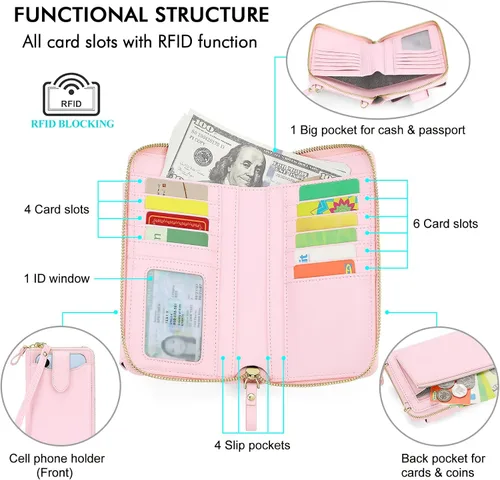 Vista 3 de Peacocktion - Bolso pequeño para teléfono celular, para mujeres, minibolso de hombro ligero para cruzarse por el cuello, con ranuras para tarjetas