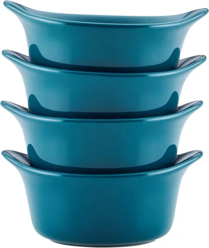 Vista 7 de Rachael Ray Solid Glaze Ceramics - Juego de ramequines redondos/taza de inmersión, 4 piezas, color verde azulado
