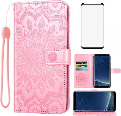 Vista 9 de Funda de teléfono para Samsung Galaxy S8 Plus con protector de pantalla de vidrio templado, funda de cuero con tapa para tarjetero, accesorios