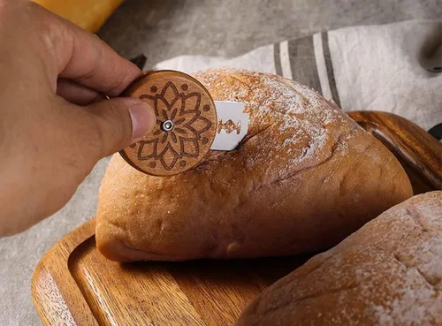 Vista 5 de Herramienta cortadora de corte de pan de madera, cuchillo de puntuación de masa madre hecho a mano de bambú para hacer pan cojo para panaderos con 5