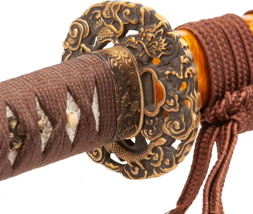 Vista 7 de Espada samurái real forjada a mano con acero T10 templado con arcilla, espada Katana de espiga completa afilada, 41 pulgadas Full Tang Katana