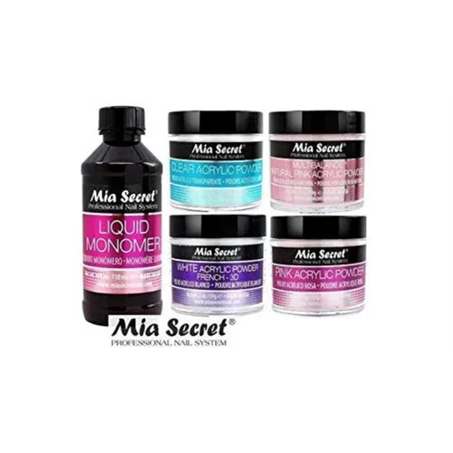 Vista 2 de MIA SECRET Juego de monómero líquido de 4 onzas + polvos acrílicos - Rosa 2 onzas, transparente 2 onzas, blanco 3D 2 onzas y rosa Multibalance 2 oz