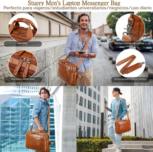 Vista 8 de Bolso de Mensajero de Cuero Sintético para Hombre Bolsa de Laptop de 17-17.3 Pulgadas para Hombre Bolsa de Cuero de Oficina Convertible Mochila 3
