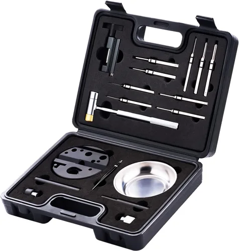 Vista 2 de KNINE OUTDOORS Herramienta de 18 piezas de punzón de pasador que incluye perforador de acero y martillo con bloque de banco ideal para mantenimiento