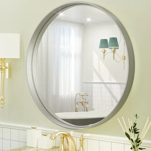 Vista 97 de Espejo de marco dorado cepillado de 16 x 24 pulgadas, espejo de tocador de baño de latón dorado para pared, espejo enmarcado rectangular de esquina