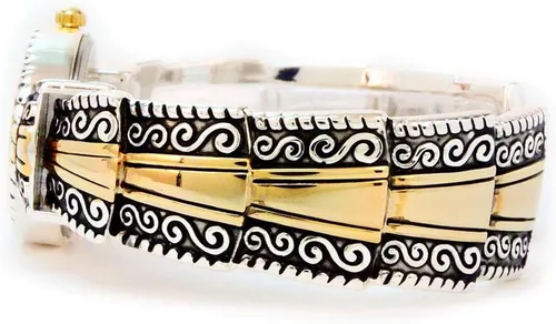 Vista 3 de 2Tone Metal estilo occidental decorado cara ovalada reloj brazalete de las mujeres, plateado, Moderno