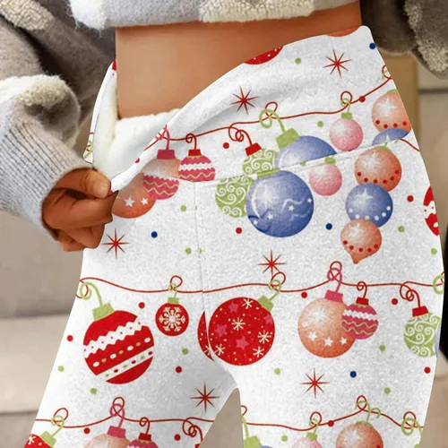 Vista 7 de Pantalones navideños talle Alto Mujer mallas gruesas Lana Pantalones Largos Cálidos Pantalones Chándal de Cintura