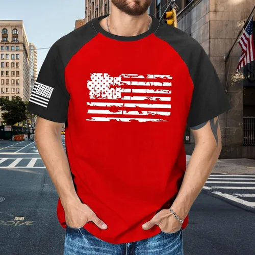 Vista 2 de Camiseta de manga corta raglán para hombre del 4 de julio, camiseta casual para el Día de la Independencia, camiseta de entrenamiento