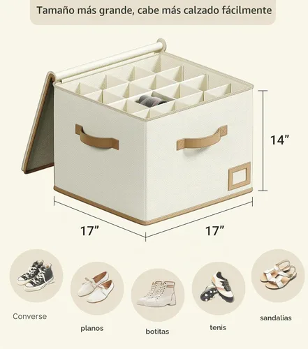 Vista 3 de Vailando Organizador de zapatos para armario, caja cuadrada de almacenamiento de zapatos con divisores ajustables, organizador de zapatos plegable