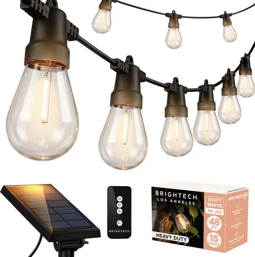 Vista 13 de Brightech Ambience Pro - Guirnalda de luces LED impermeables para exteriores con energía solar – Luces de patio de grado comercial con bombillas