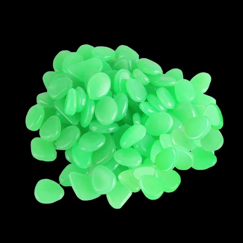 Vista 8 de Piedras que brillan en la oscuridad, 100 piezas de piedras decorativas para acuario de pecera, pequeñas piedras luminosas para césped, patio