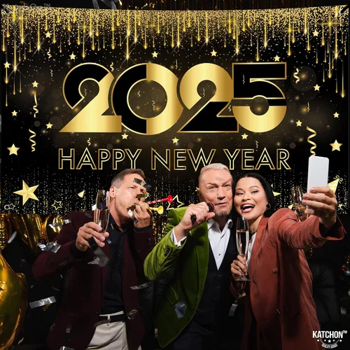 Vista 5 de KatchOn, Cartel de feliz año nuevo extra grande – 72 x 44 pulgadas Fondo de Año Nuevo 2025 para decoraciones de Año Nuevo 2025 Cartel de Año