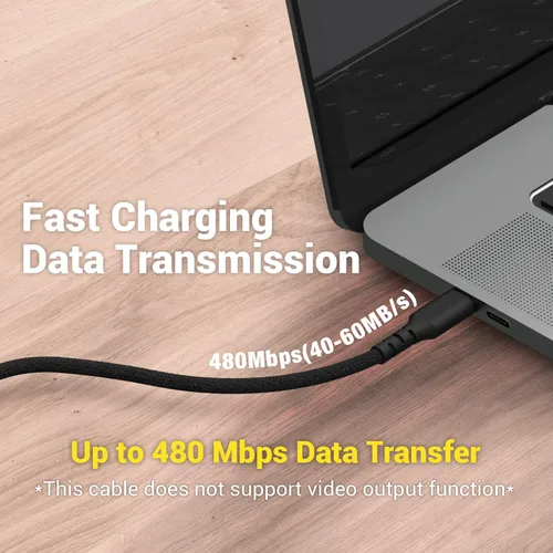 Vista 5 de Cable USB C de 240 W, cable USB C a USB C de 1.6 pies, cable de nailon trenzado de alta elasticidad tipo C 5A, cable de carga rápida compatible