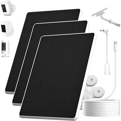 Vista 10 de Panel Solar de 6W para Ring Spotlight Cam Battery y Stick Up Cam Battery, Cargador Solar de Alta Eficiencia con Soporte Retráctil Ajustable de 360°
