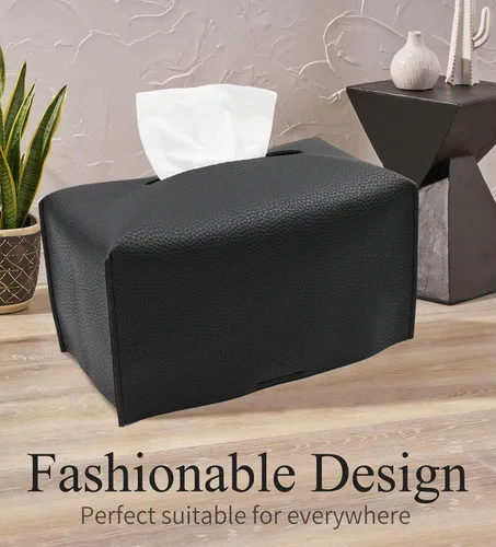 Vista 2 de Livelab Funda para caja de pañuelos, moderna y decorativa, de piel sintética, rectangular, organizador para encimera de tocador, mesitas de noche