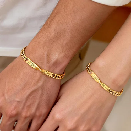 Vista 7 de Juego de pulseras de cadena de infinito personalizadas, grabado con nombre personalizable, longitud ajustable con dije de corazón, a juego con joyas