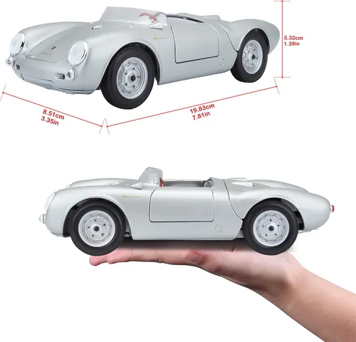 Vista 6 de Maisto 1:18 Scale Porsche 550A Spyder Diecast Vehicle, Silver
