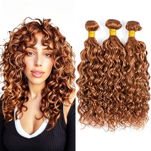 Vista 43 de P4613 Cabello humano rizado onda profunda marrón y paquetes mixtos 8 10 12 P4613 Ombre Marrón-Rubio-DP