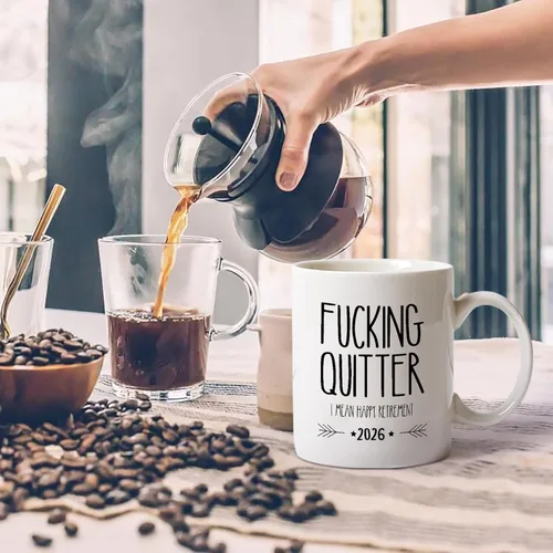 Vista 3 de Divertido regalo de jubilación para hombre, taza con frase “Quitter I Mean Happy Retirement”, regalo de jubilación para papá, taza de regalo