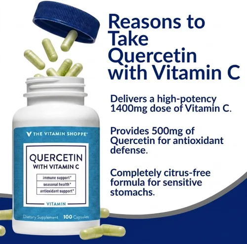 Vista 4 de The Vitamin Shoppe Brand Quercetin + C Citrus Free, 1400 mg de vitamina C y 500 mg de quercetina dihidrato, apoyo inmunológico, salud estacional