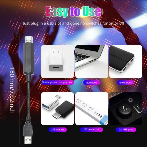 Vista 5 de HONLEEX - Proyector USB de luz nocturna para techo, LED, compacto, rojo, paquete de 1