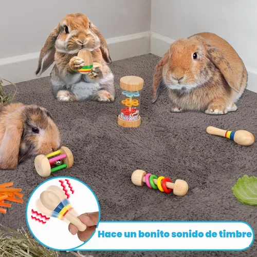 Vista 3 de MEWTOGO 5 juguetes de conejo de madera, seguros y resistentes a