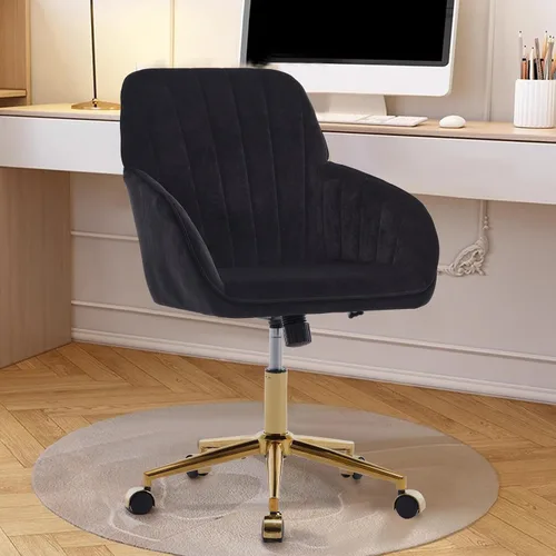 Vista 8 de Silla moderna de oficina en casa, cómoda silla de escritorio de terciopelo, silla de tocador de maquillaje con ruedas, silla giratoria ajustable