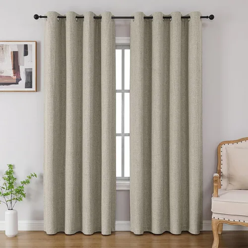 Vista 14 de CUCRAF Juego de 2 paneles de cortinas 100% opacas de 54 pulgadas de largo, cortinas texturizadas de lino para oscurecer la habitación, con ojales