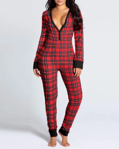 Vista 3 de Mono sexy de manga larga con botones en la espalda y cuello en V para mujer, pijama de una pieza
