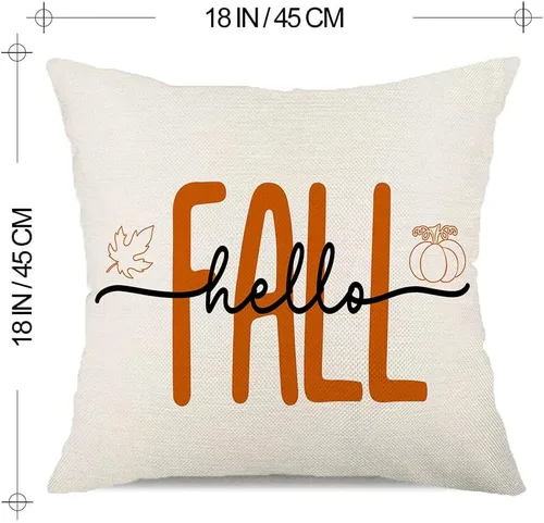 Vista 2 de Fundas de almohada de 18 x 18 pulgadas con texto en inglés "Hello Fall", decoraciones de otoño con texto en inglés "Hello Pumpkin", fundas