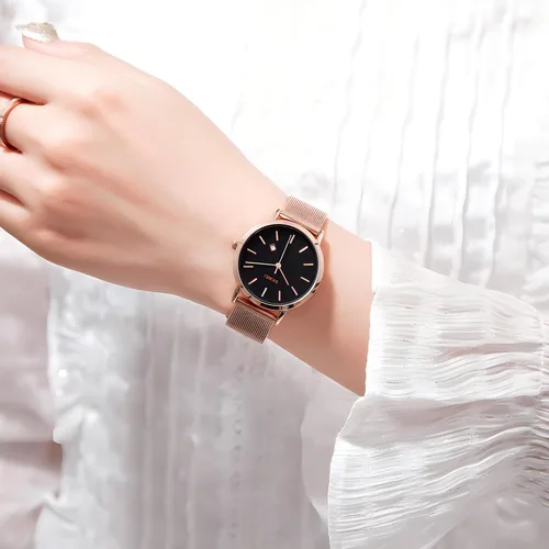 Vista 5 de MASTOP Relojes de cuarzo para mujer, ultrafinos, magníficos, simples, pequeños, pequeños, pulsera de acero con esfera pequeña
