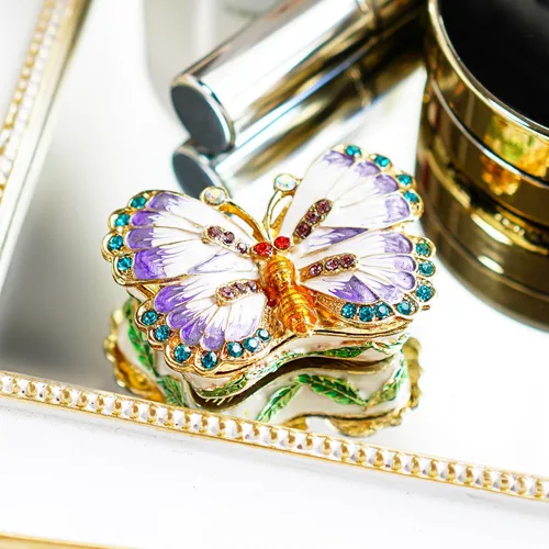 Vista 5 de YU FENG Caja de baratijas de mariposa con bisagras, pequeña joyería con bisutería, estatuilla de regalo coleccionable (caja de baratijas ii)